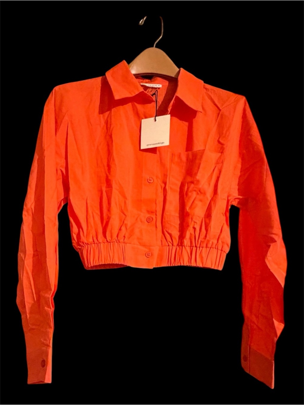 Cropped Button-Front Women's Shirt Jacket - Orange
